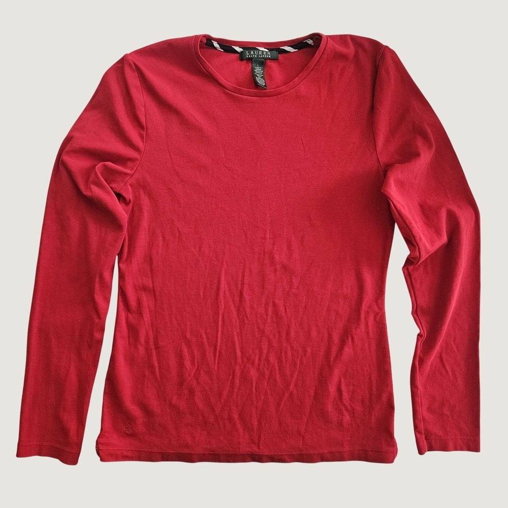 Lauren‎ Ralph Lauren Women Large Long Sleeve Cotton Crewneck T-shirt Basic Layer
